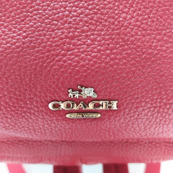 Coach Mini Charlie Red Pebbled Leather Front Pocket Zipper Closure Backpack - Picture 5 of 16